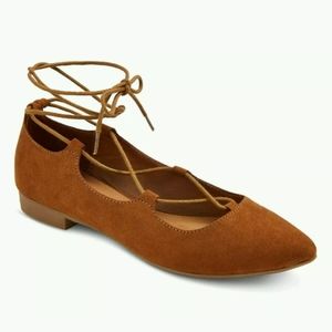 [Mossimo] Kady Cognac Lace Up Ankle Ballet Flats